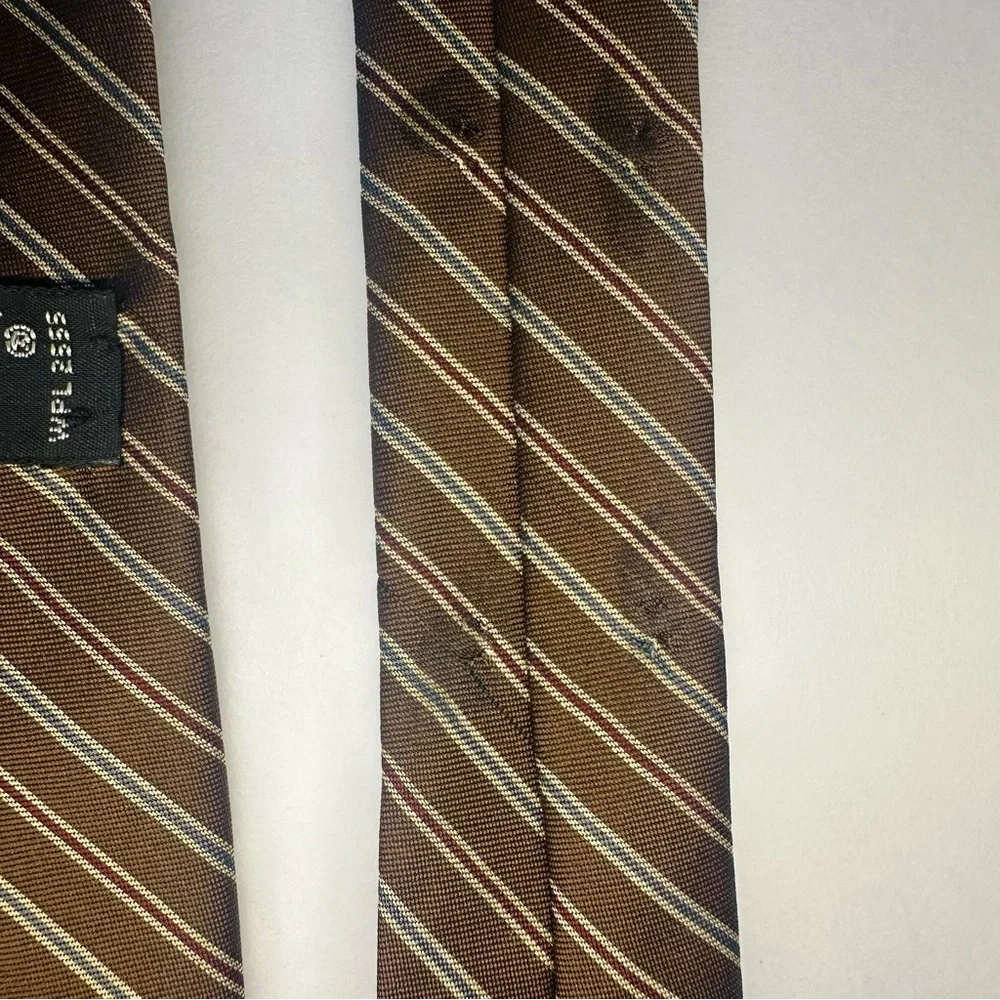 NWT x Vintage LANVIN Striped Brown Classic 95% Silk Tie, 3”
